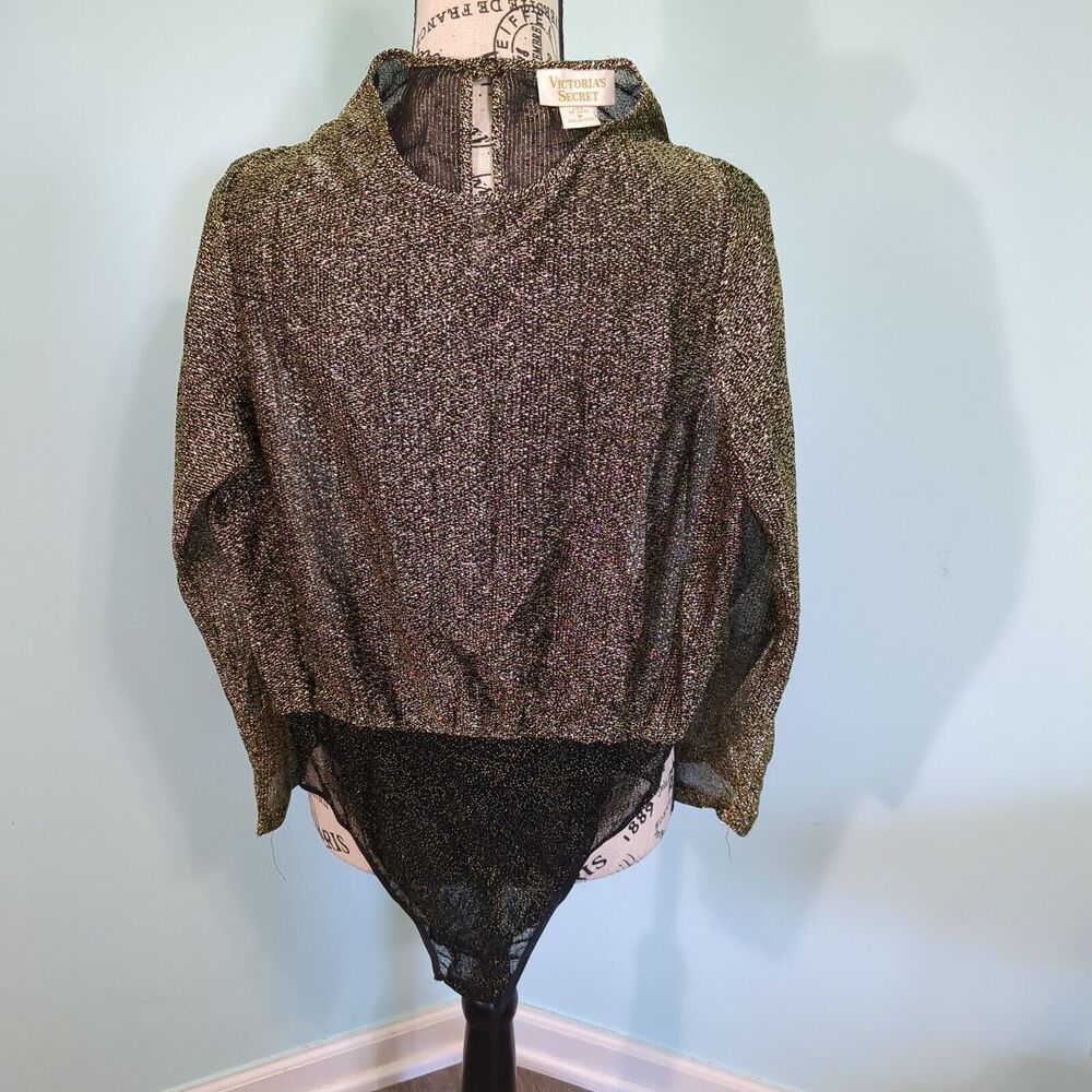Vintage VICTORIAS SECRET Rare Mesh Gold Bodysuit gold label medium Y2K 2000 Sexy